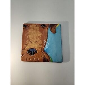Marblehead Tileworks Handmade Airedale Terrier Red Pottery Clay 6" Tile Trivet